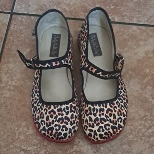 Girls Leopard Print Mary Jane Flats in Pink and Black
